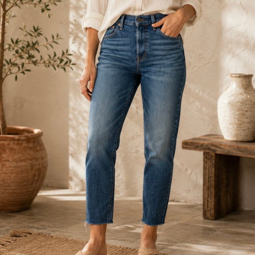 LEVI’S | Wedgie Skinny Raw Hem Jeans Medium Wash Cotton Button Fly | 30 (US 10)